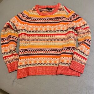 J. Crew Women's Fair Isle cropped crewneck sweater Cerise Peony XS Lambswool Lon